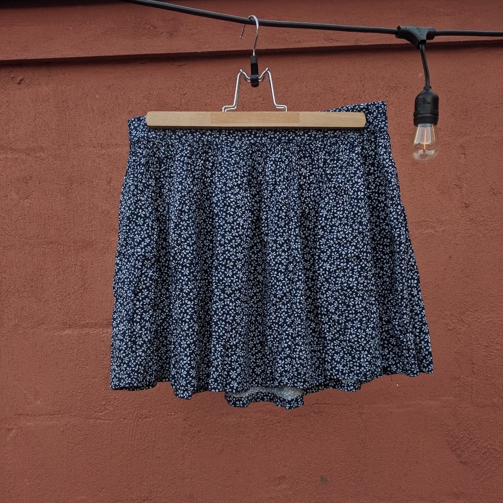 Navy Blue Floral Skirt